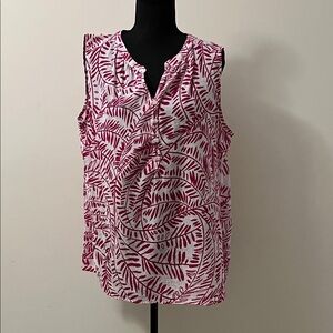 Liz Claiborne Pink and White Leaf Print Blouse